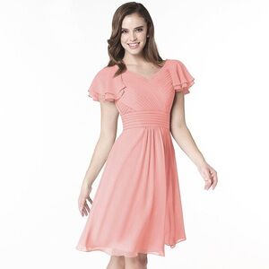 Azazie Hadley a-line pleated chiffon short dress in Pearl Pink